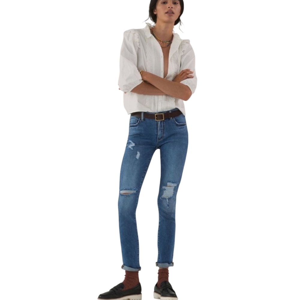 Pilcro Blue Distressed Slim Boyfriend Crop Denim‎ Jeans Size 28 Petite